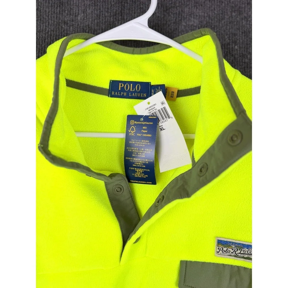 Polo Ralph Lauren Fleece Pullover Mens XL‎ Neon Safety Yellow Gorpcore NWT